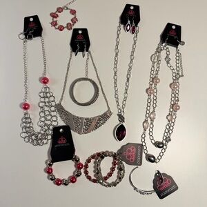 9 Pc Lot of NEW Paparazzi Silver Pink Jewelry Necklaces, Earrings & Bracelets